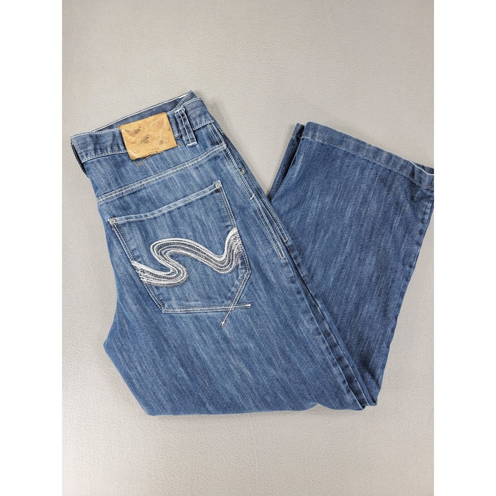 Southpole Jeans Mens 38 Blue Y2K Baggy Embroidered Streetwear Relaxed Fit